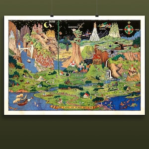 Fantasy map poster featuring fairy tales and storybook lands