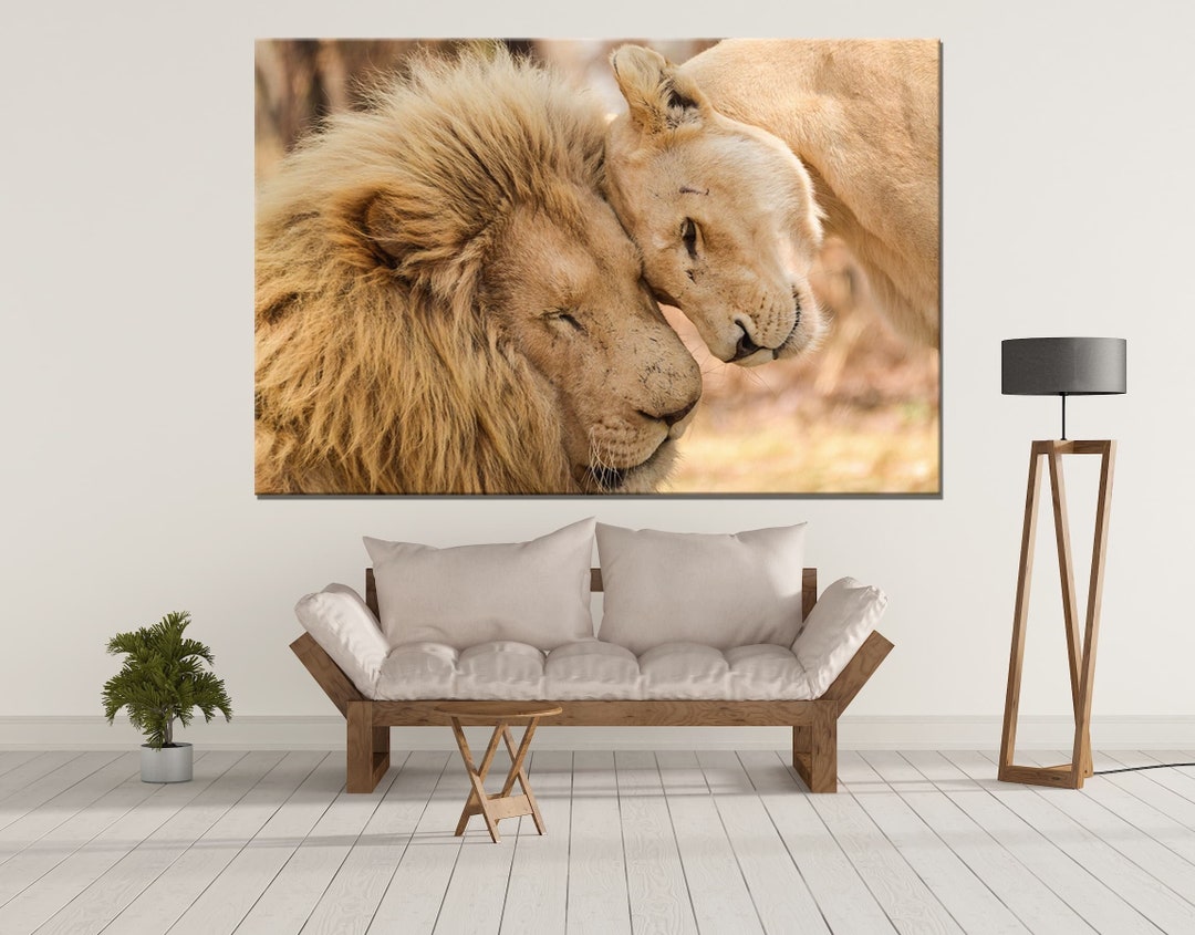 Lion Lioness Wall Art Lion Canvas Family Lion Lioness Wall Art Etsy