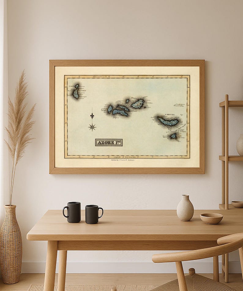Map of the Azores Poster 1823 –  Vintage Portuguese Islands Map – Antique Atlantic Archipelago Wall Art – Historic Cartography Print