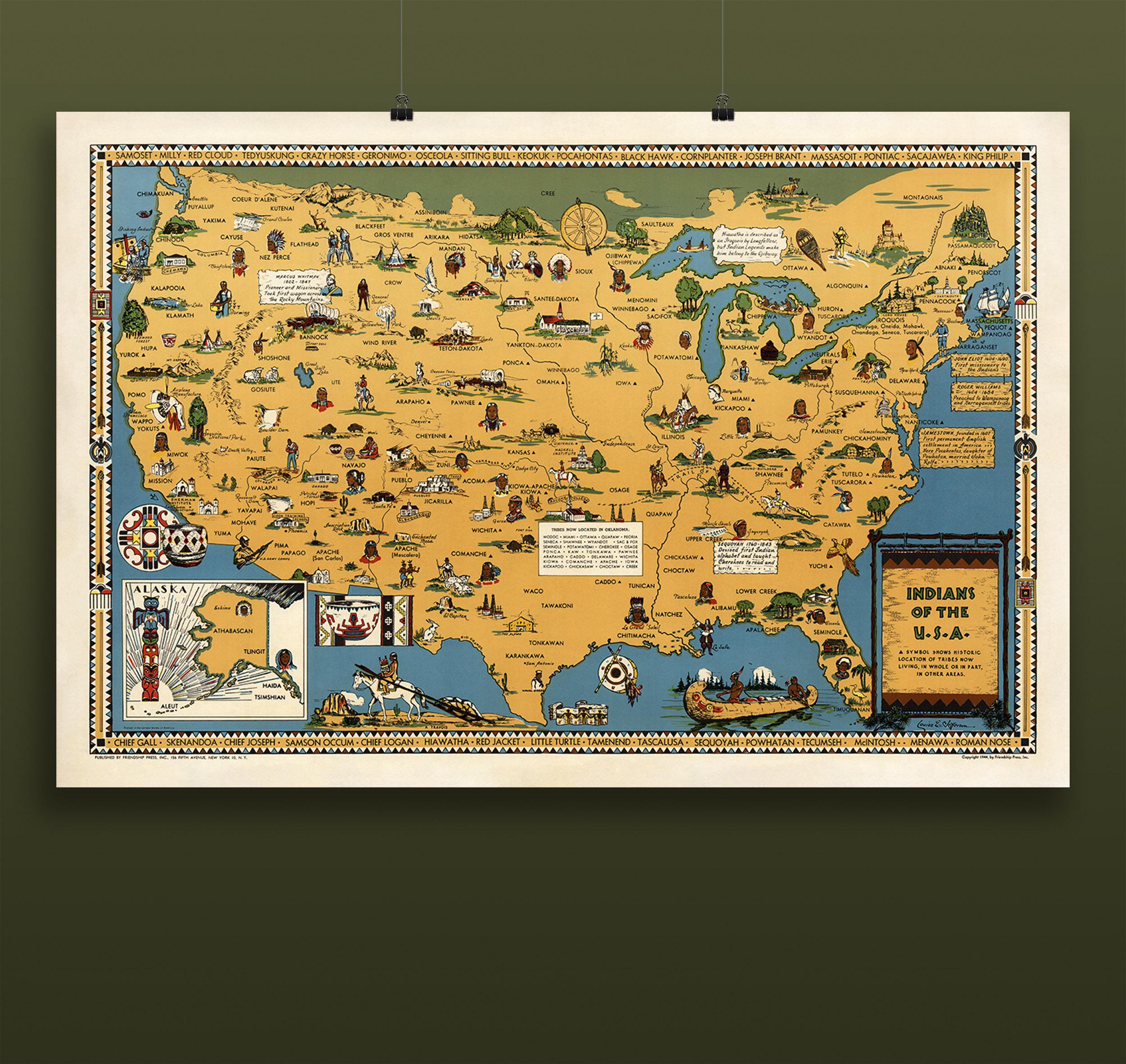 Retro Native Tribes Vintage Native American Tribes Map of the USA – Illustrated Indigenous ...