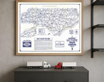 North Carolina Highway Vintage Map – 1930s Style Travel Poster