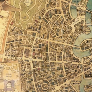 Illustrated vintage map of Ankh-Morpork from Terry Pratchett’s Discworld