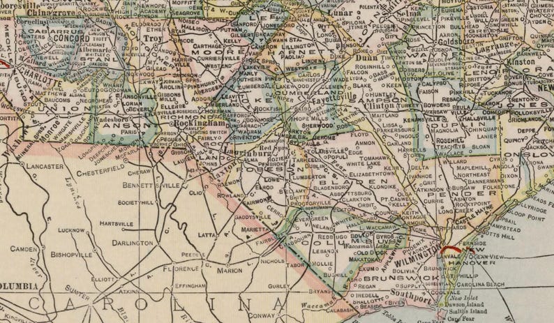 Vintage North Carolina Map Poster – Antique State Map Wall Art ...