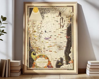 California Original Vintage Pictorial Map (small/index Card Size