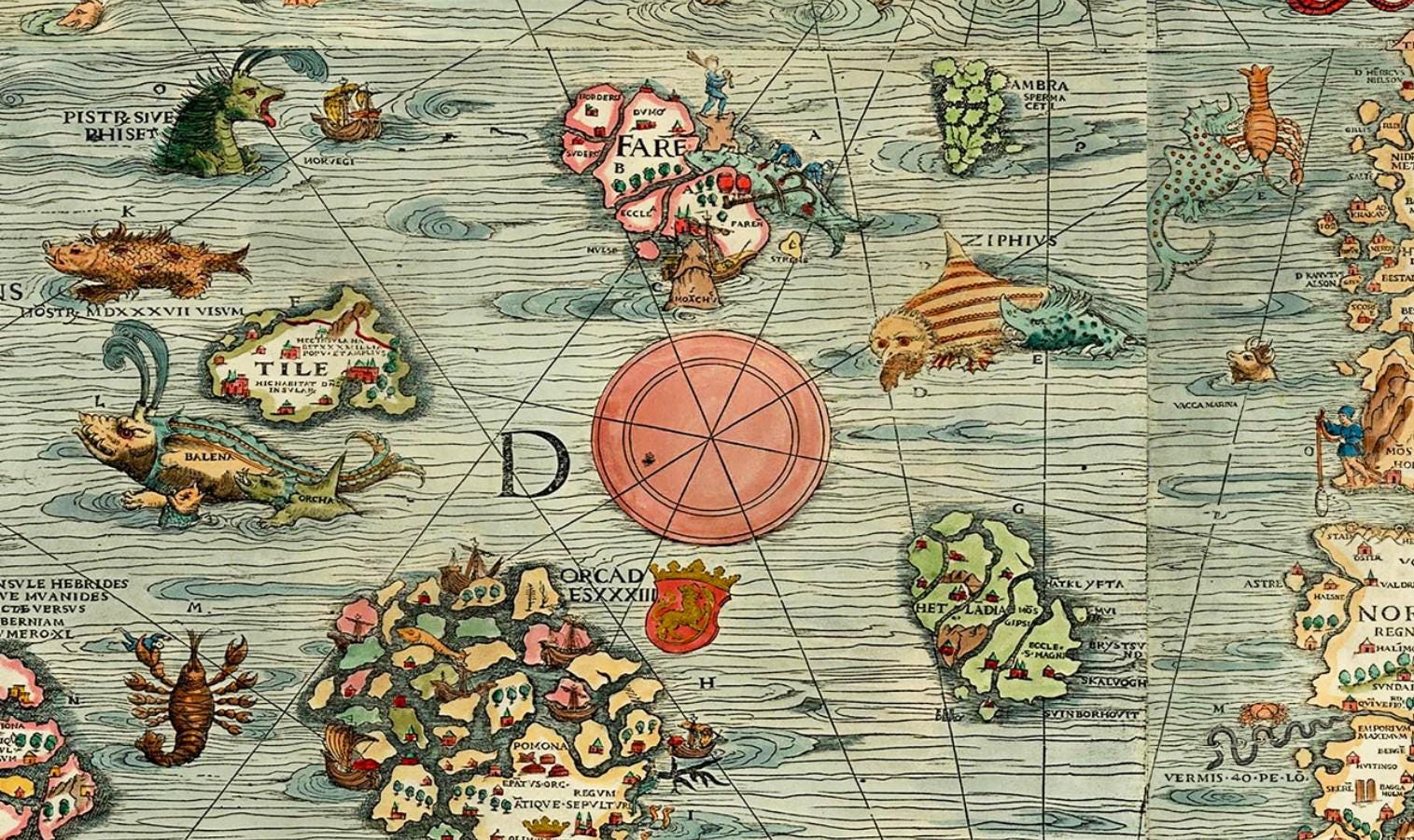 Vintage Scandinavian Sea Monster Map Carta Marina by Olaus Magnus ...