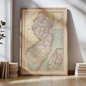 Vintage New Jersey Map Poster – Antique State Map Wall Art – Historic Cartography Print – Old Garden State Map for Home & Office Décor