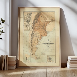 Vintage Argentina Map 1882 Poster – Antique República Argentina Wall Art – Historic South America Cartography Print – Old Map Decor