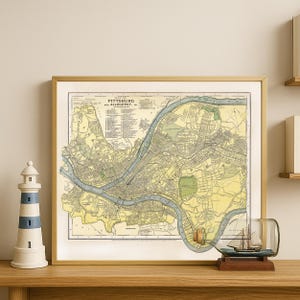 Antyczna mapa Pittsburgh i Allegheny – wydruk historycznej mapy miasta z 1891 r. – zabytkowa sztuka ścienna Pensylwanii – kartografia Steel City – plakat miejski