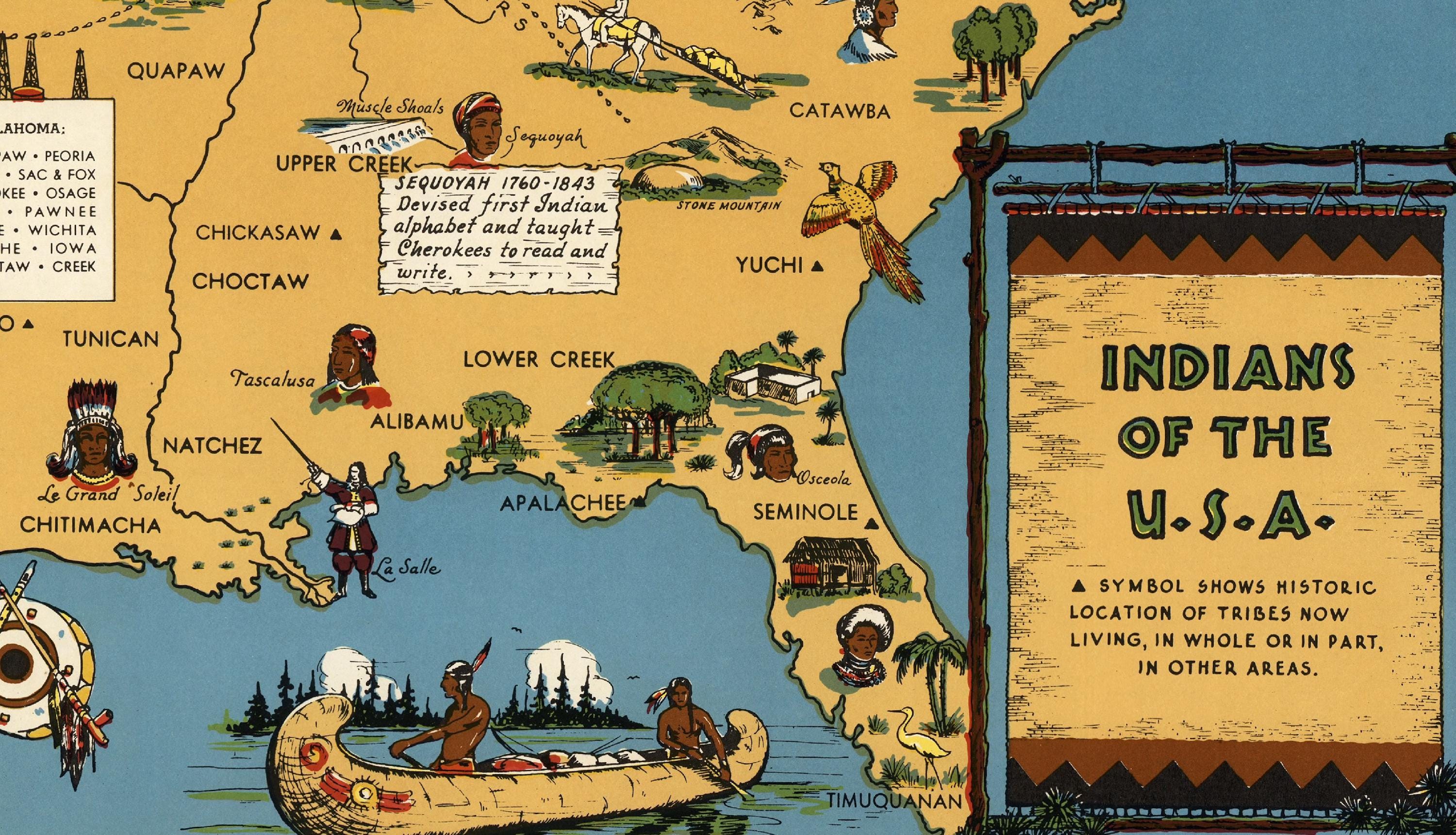 Retro Native Tribes Vintage Native American Tribes Map of the USA – Illustrated Indigenous ...