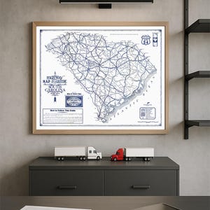 Carte vintage de la route de la Caroline du Sud - Poster de voyage de style années 30