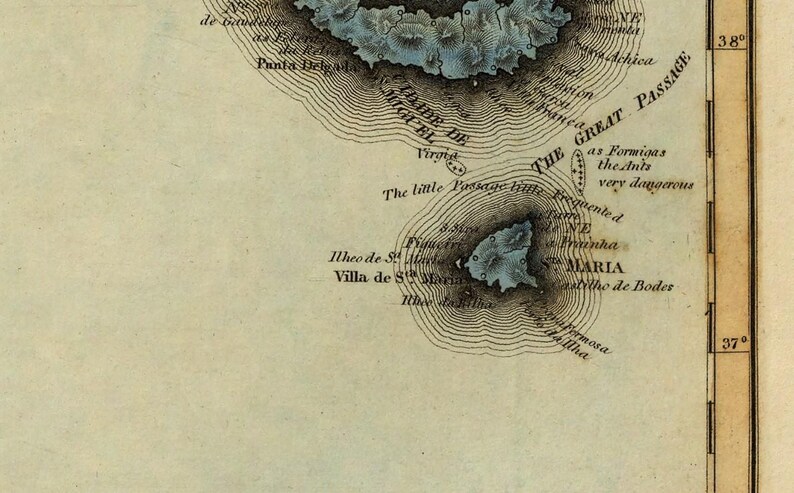 Map of the Azores Poster 1823 –  Vintage Portuguese Islands Map – Antique Atlantic Archipelago Wall Art – Historic Cartography Print