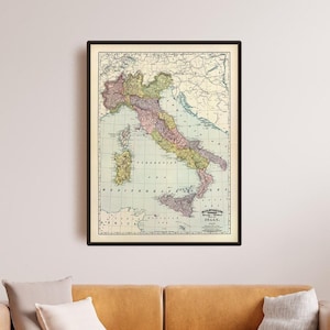 Plakat z mapą Włoch w stylu vintage, Duża mapa ścienna Włoch