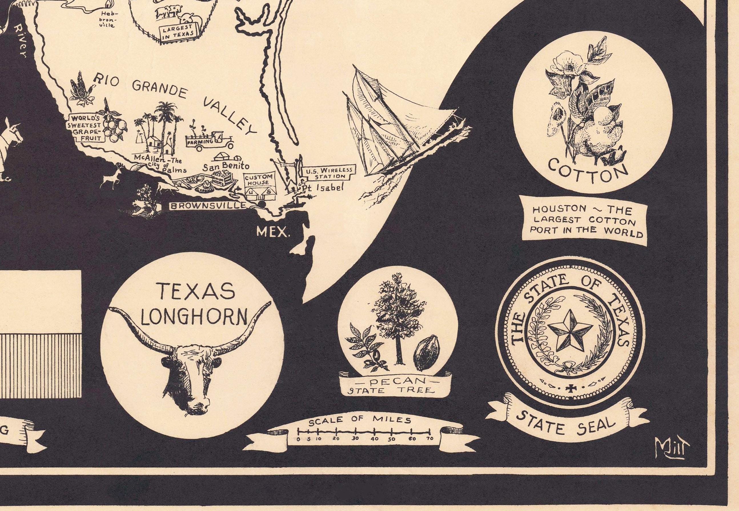 Vintage Pictorial Map of Texas – 1934 Illustrated Lone Star State Map ...