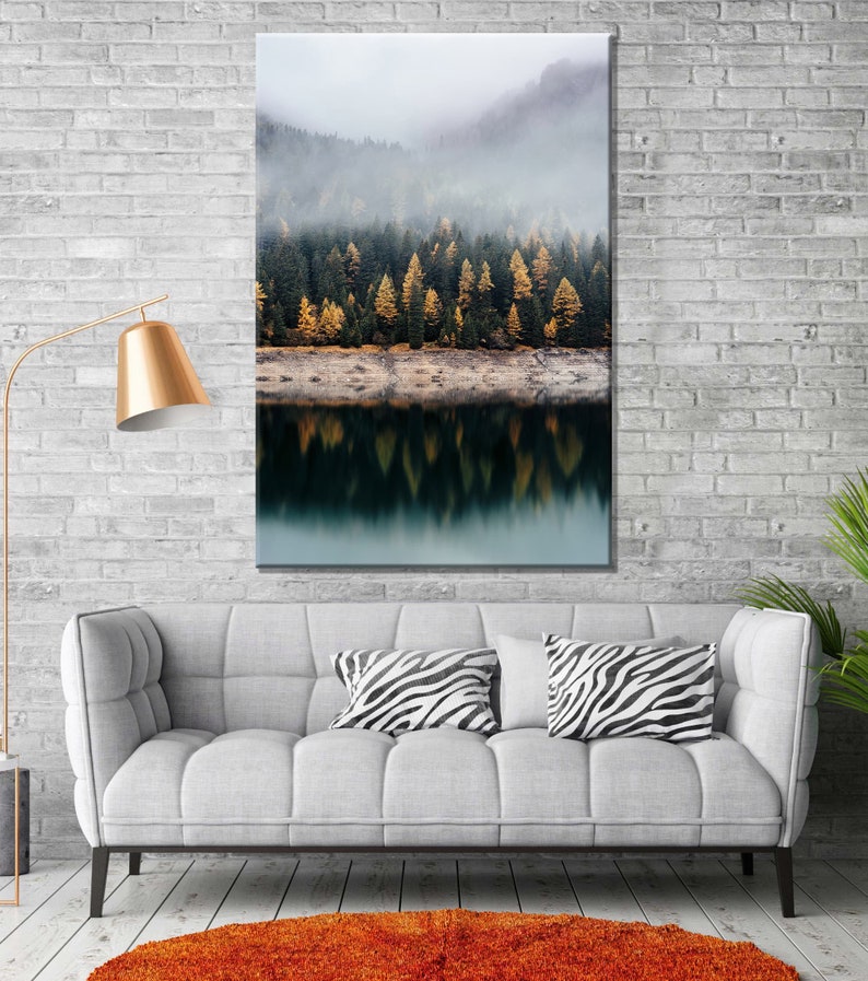 Lake Foggy Forest Canvas Wall Art Decor Print Ready to Hang Gift