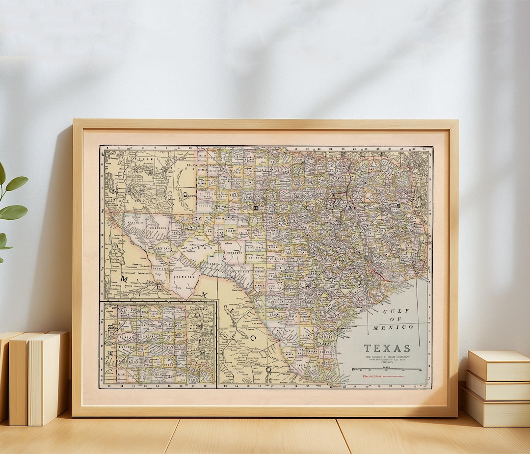 Vintage Texas Map Poster – Antique Lone Star State Wall Art – Historic ...