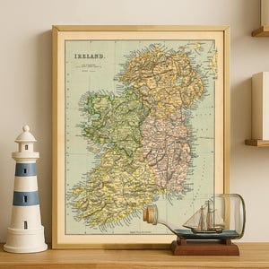 Vintage Ireland Map Poster – Antique Irish Wall Art – Old Cartography Print – 19th Century Ireland Map – Historical Geography Decor