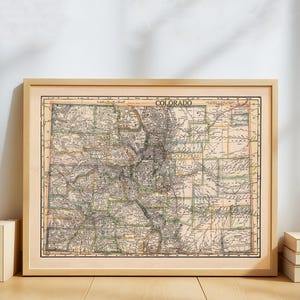 Vintage Colorado Map – Antique Rocky Mountain State Map Print – Retro Western Wall Art Poster