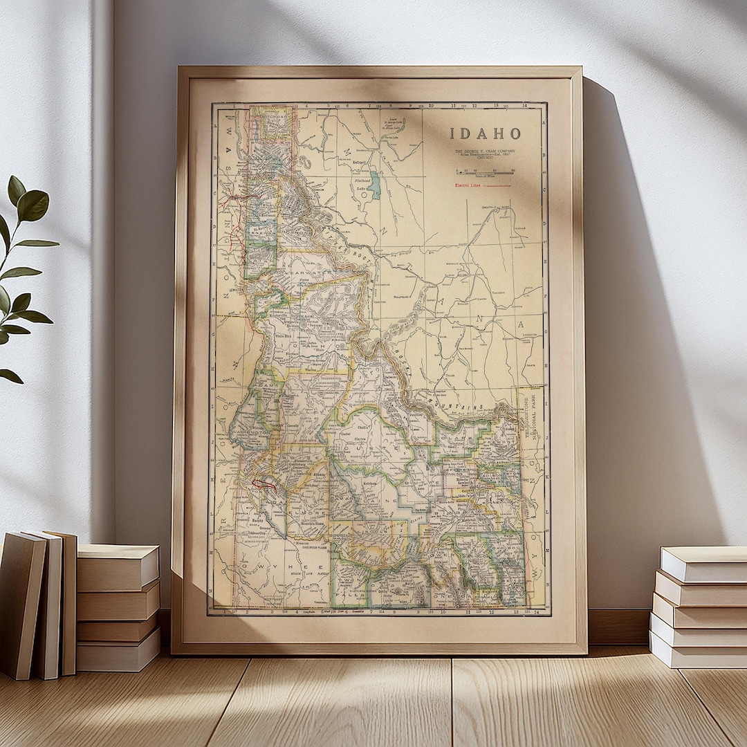 Vintage Idaho Map Poster – Historic Idaho State Map – Antique Wall Art ...