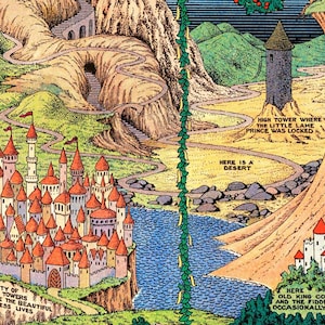 Fantasy map poster featuring fairy tales and storybook lands