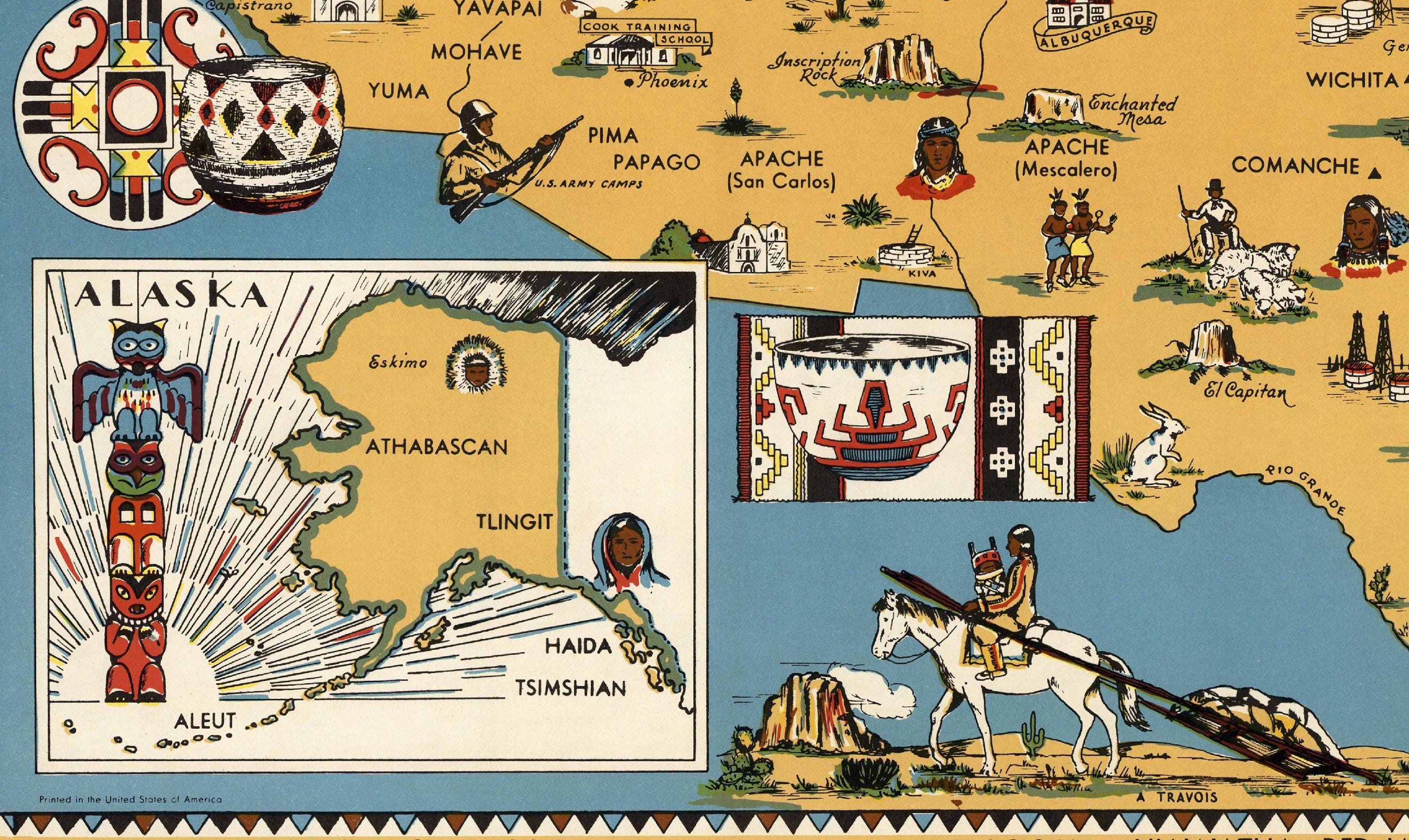 Retro Native Tribes Vintage Native American Tribes Map of the USA – Illustrated Indigenous ...