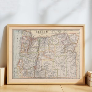 Vintage Oregon Map Poster – Antique State Map Wall Art – Historic Cartography Print – Old Pacific Northwest Map for Home & Office Décor