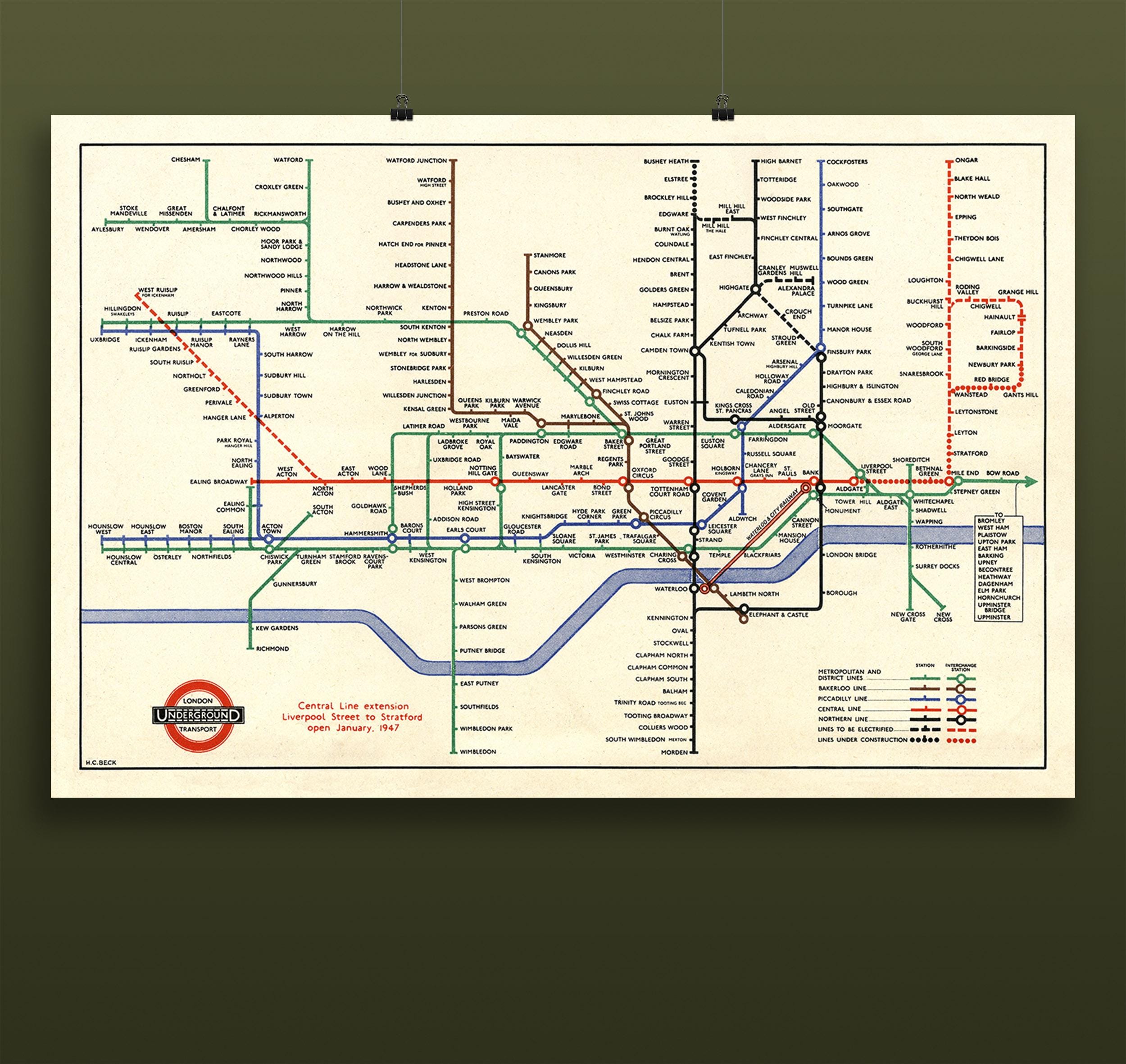 Vintage London Underground Map Poster – Retro Tube Railway Guide ...