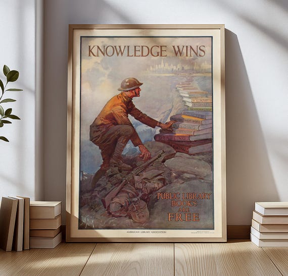 WWII Knowledge Wins Poster – Vintage American Library Association