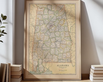Vintage Alabama Map Poster - 1920 historische Zustandkarte Wandkunst - Antike Geographie für Haus-, Büro- und Klassenzimmerdekor