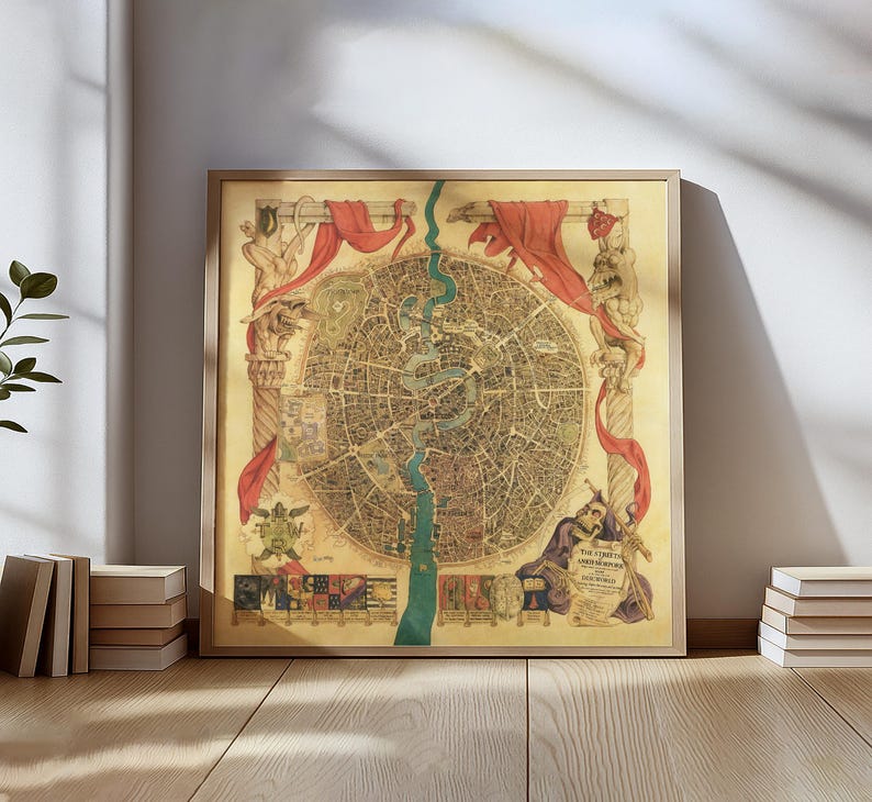 Illustrated vintage map of Ankh-Morpork from Terry Pratchett’s Discworld