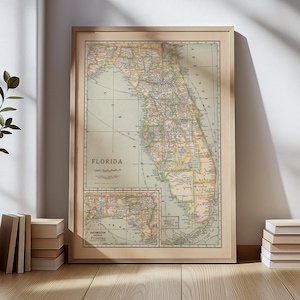 Vintage Florida Map Poster – Antique 1920 State Map Reproduction – Historical Cartography Wall Art for Home, Office & Classroom