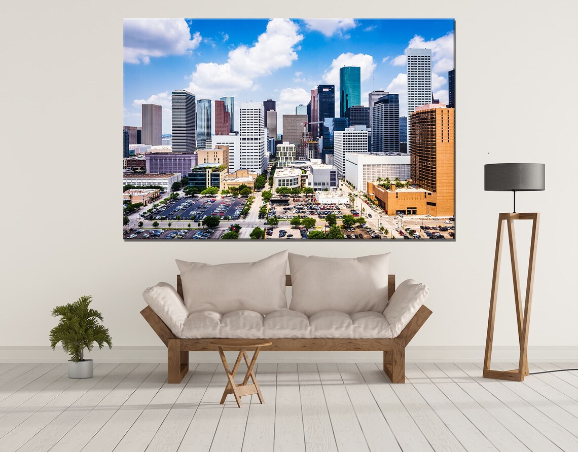 Houston Texas Canvas Wall Art Decor Print Skyline Cityscape Etsy