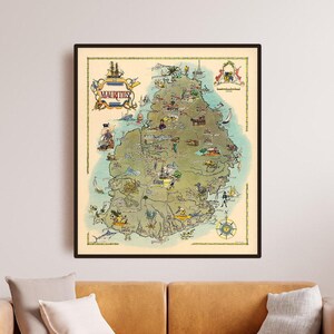 Vintage geïllustreerde kaart van Mauritius – artistieke afdruk