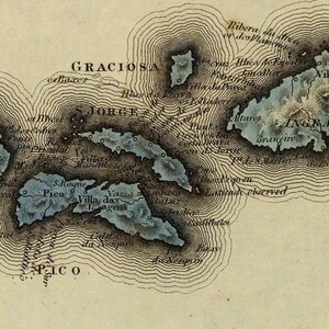 Map of the Azores Poster 1823 –  Vintage Portuguese Islands Map – Antique Atlantic Archipelago Wall Art – Historic Cartography Print
