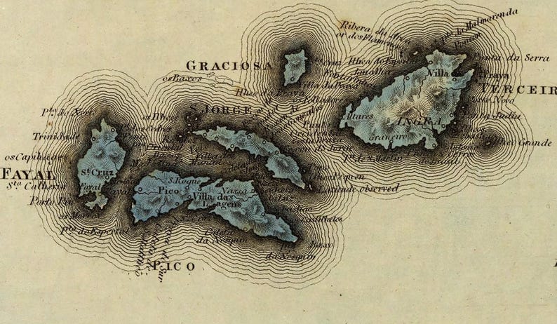 Map of the Azores Poster 1823 –  Vintage Portuguese Islands Map – Antique Atlantic Archipelago Wall Art – Historic Cartography Print