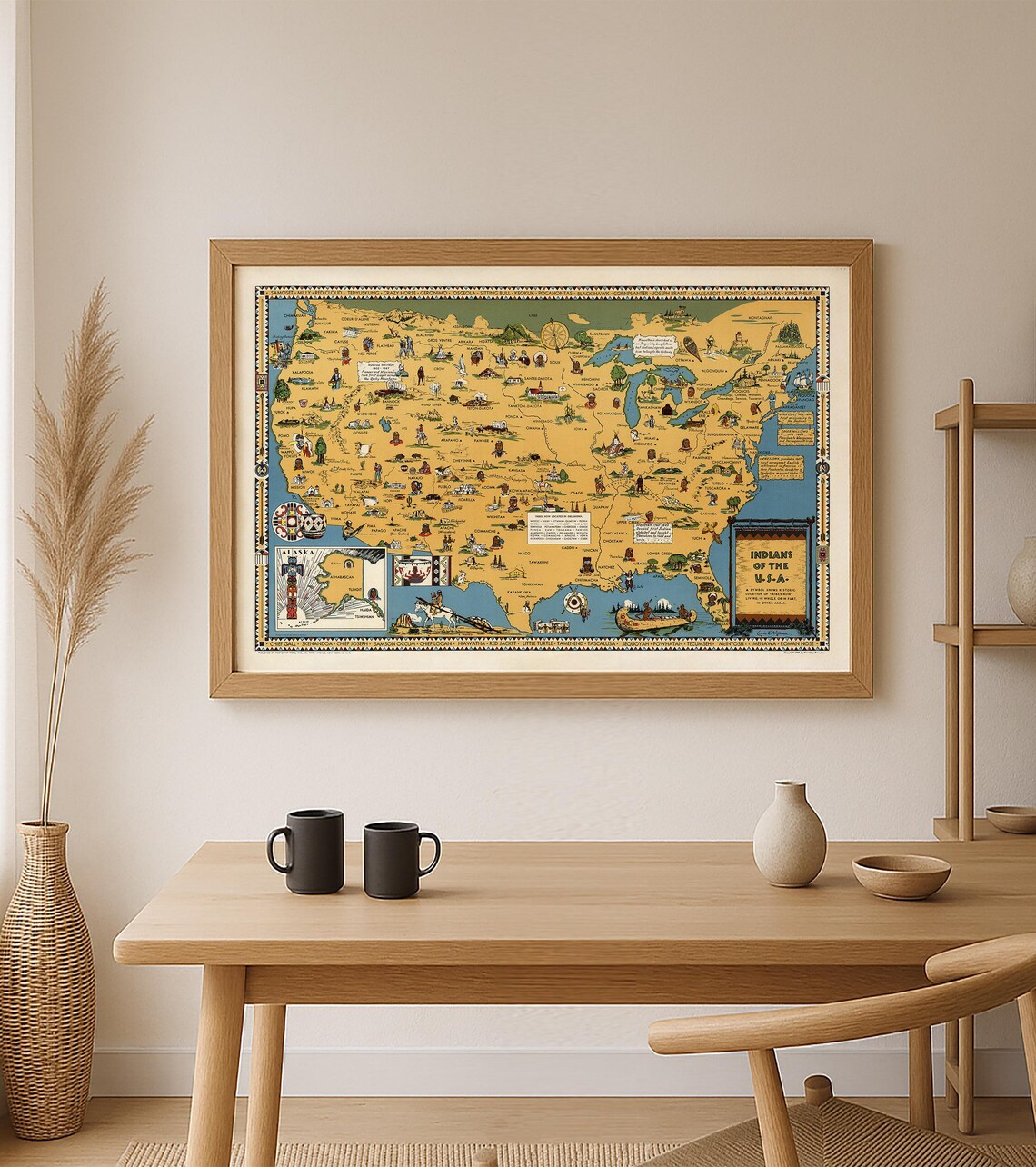 Vintage Native American Tribes Map of the USA – Illustrated Indigenous ...