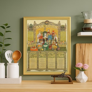 Poster vintage con guida al bar – Ricette di cocktail retrò da parete per bar di casa o caverne per uomini