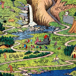 Fantasy map poster featuring fairy tales and storybook lands