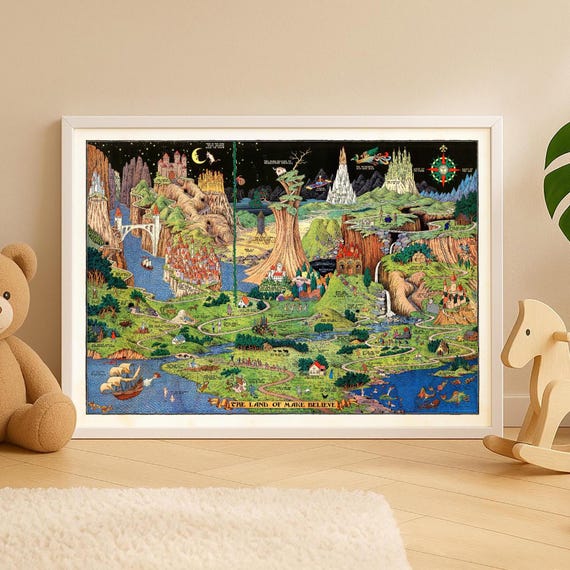 The Land of Make Believe Map by Jaro Hess (1930) – Vintage Fantasy Art Print – Fairy Tale Map Poster – Whimsical Storybook Wall Art