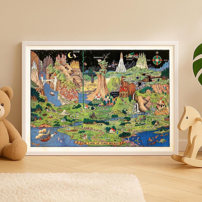 Fantasy map poster featuring fairy tales and storybook lands