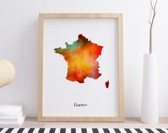 Affiche imprimée de carte de France | Tableau voyage cadeau France