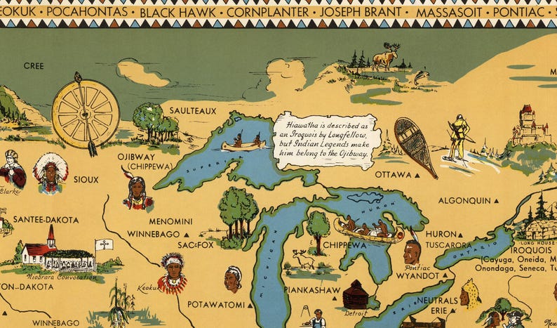 Retro Native Tribes Vintage Native American Tribes Map of the USA – Illustrated Indigenous ...