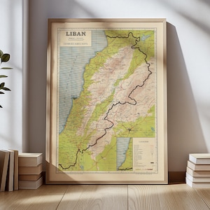 Vintage Libanon Karte Poster - Antike Kartographie des Nahen Ostens Print - Historische Beirut & Libanon Wandkunst - Retro Geographie Reisekarte