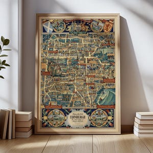 Póster del mapa vintage de Edimburgo: plano de la ciudad de Escocia antigua, impresión cartográfica histórica, arte mural del Edimburgo antiguo para amantes de los viajes y la historia.