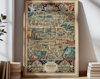 Vintage Edinburgh Map Poster – Antique Edinburgh City Map Print – Historic Scotland Wall Art – Old Town Cartography Decor Gift