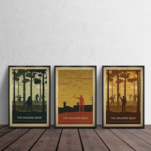 The Walking Dead Minimalist Poster Set – Zombie Wall Art – Post-Apocalyptic TV Series Prints – Grunge Silhouettes – Fan Gift Idea (Set of 3)
