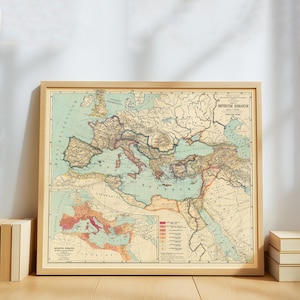 Roman Empire Map Poster – Vintage Imperium Romanum Print – Ancient Rome Wall Art – Historical Europe Map – Classical History Decor