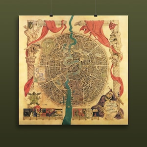 Illustrated vintage map of Ankh-Morpork from Terry Pratchett’s Discworld