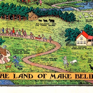 Fantasy map poster featuring fairy tales and storybook lands
