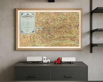 Vintage Canadian Rockies Map Print – 1940s Banff & Jasper National Parks Relief Map – Retro Topographic Wall Art – Canada Wilderness Poster
