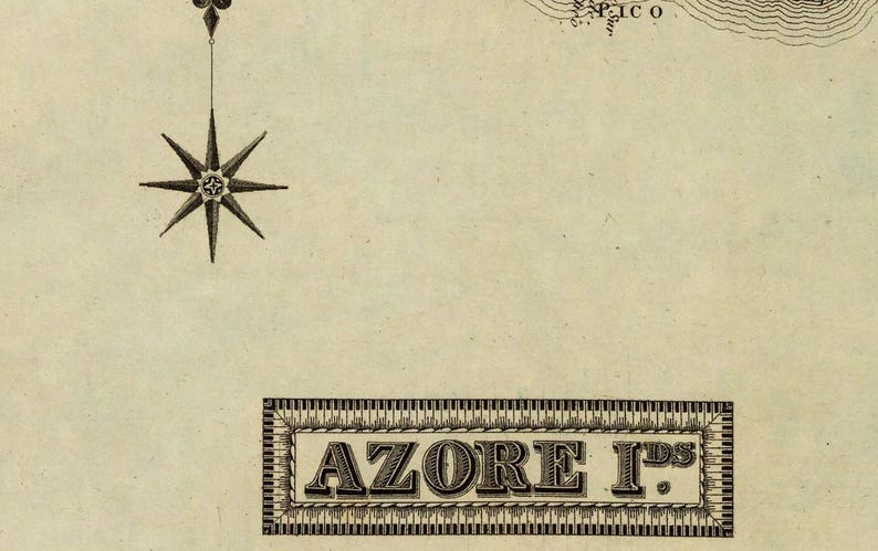 Map of the Azores Poster 1823 –  Vintage Portuguese Islands Map – Antique Atlantic Archipelago Wall Art – Historic Cartography Print
